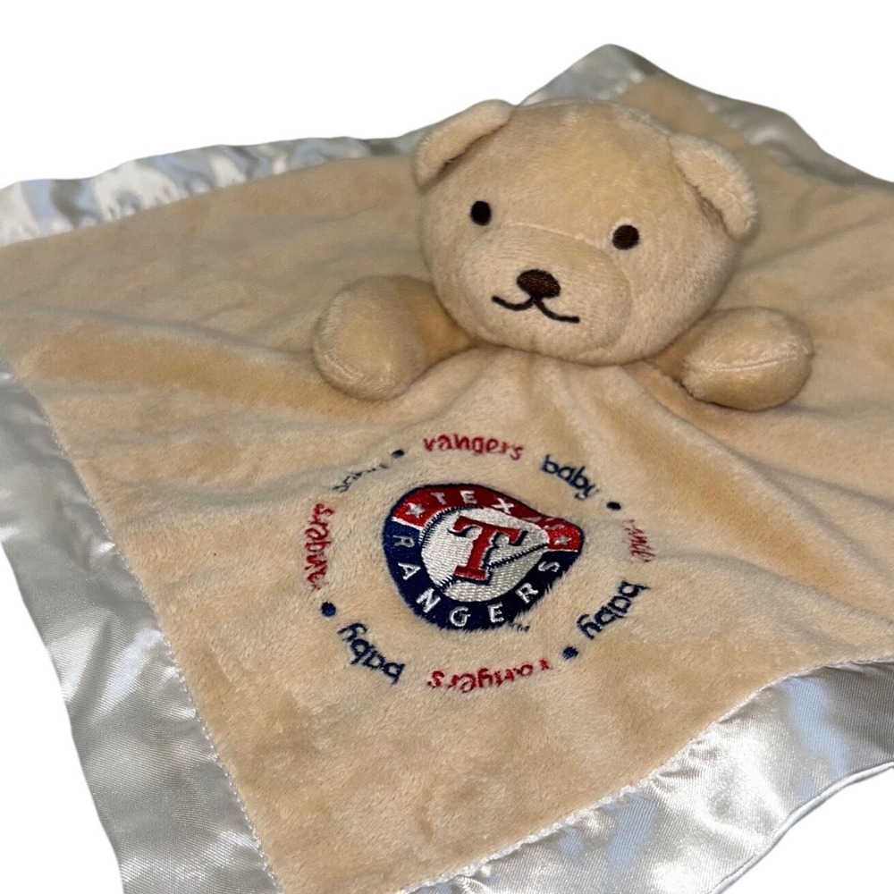 Baby Fanatic Texas Rangers MLB Plush Teddy Bear Security Blanket Lovey Tan Satin